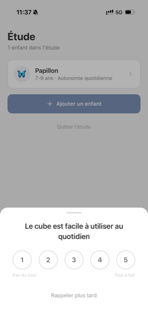 Une question de l'étude telle qu'elle apparaît dans l'application